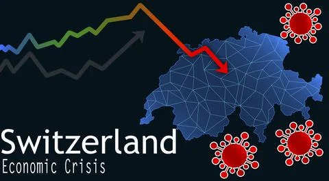 A 3d rendering of an arrow indicating economic crisis in the Switzerland map  스톡 일러스트