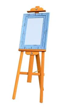 3D Rendering Art Frame on Wooden Easel on White Stock Illustration