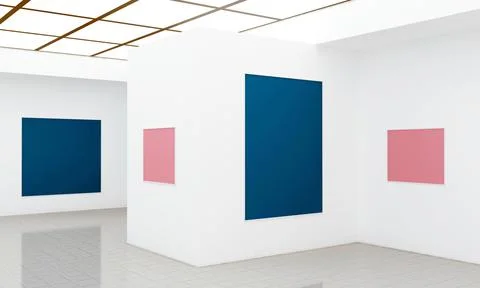 3D rendering of an art gallery with empty frames for pictures Stock-Illustration