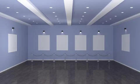 3D rendering of an art gallery with empty frames for pictures 스톡 일러스트