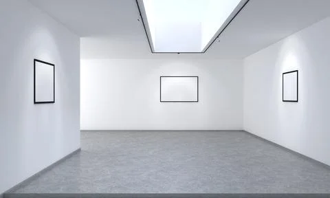 3D rendering of an art gallery with empty frames for pictures Illustrazione stock