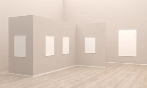 3D rendering of an art gallery with empty frames for pictures Stock Illustration