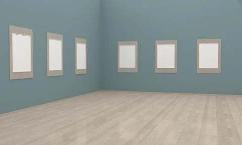 3D rendering of an art gallery with empty frames for pictures Stock Illustration