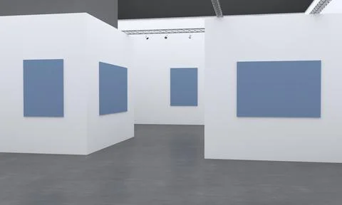 3D rendering of an art gallery with empty frames for pictures Stock Illustration