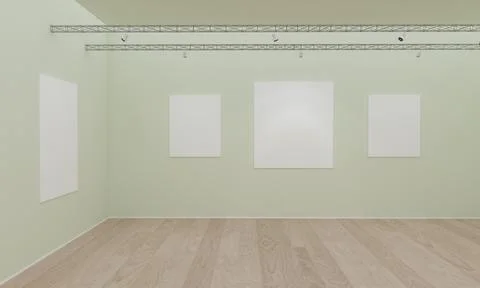 3D rendering of an art gallery with empty frames for pictures Stock Illustration