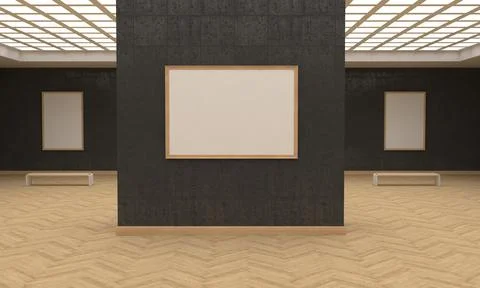 3D rendering of an art gallery with empty frames for your images/text/art Illustrazione stock