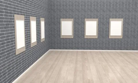 3D rendering of an art gallery with empty frames for your images/text/art イラスト素材