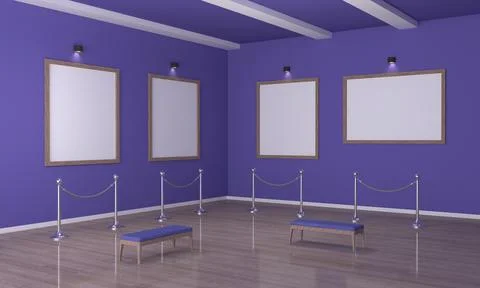 3D rendering of an art gallery with empty frames for your images/text/art Stock-Illustration