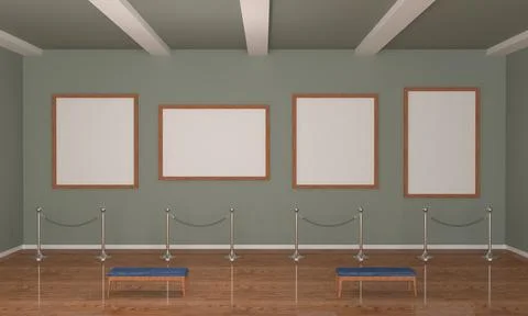 3D rendering of an art gallery with empty frames for your images/text/art Stock-Illustration