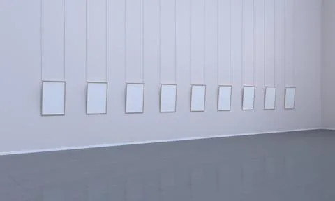 3D rendering of an art gallery with empty frames for your images/text/art Illustrazione stock