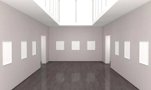 3D rendering of an art gallery with empty frames for your images/text/art Stock-Illustration