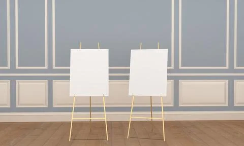 3D rendering of an art gallery with empty frames for your images/text/art Stock Illustration