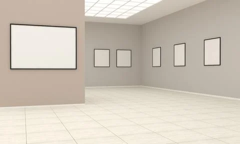 3D rendering of an art gallery with empty frames for your images/text/art Illustrazione stock