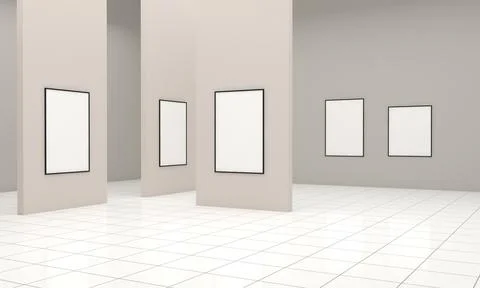 3D rendering of an art gallery with empty frames for your images/text/art Illustrazione stock