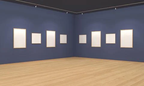 3D rendering of an art gallery with empty frames for your images/text/art Stock Illustration