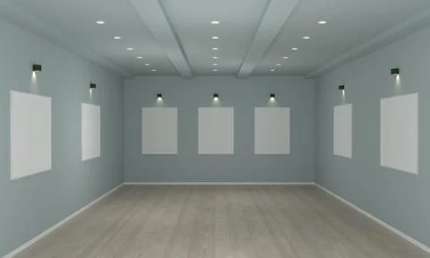 3D rendering of an art gallery with empty frames for your images/text/art Ilustración de archivo