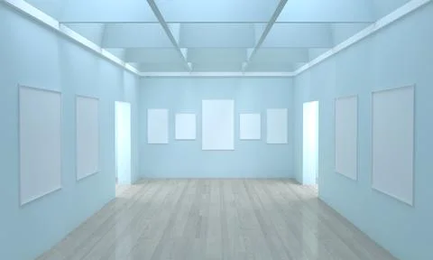 3D rendering of an art gallery with empty frames for your images/text/art Stock Illustration