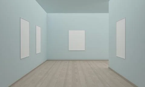 A 3D rendering of an art gallery with empty frames for your images/text/art o Stock Illustration