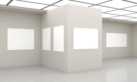 3D rendering of an art gallery with empty frames for your images/text/art Stock-Illustration