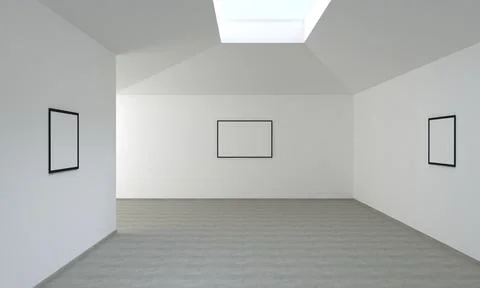 3D rendering of an art gallery with empty frames for your images/text/art 스톡 일러스트