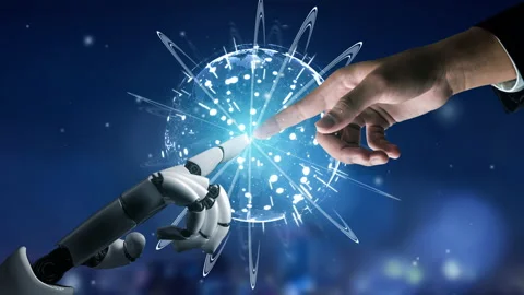 3D rendering artificial intelligence AI research of robot and cyborg development Stock Footage 169326095