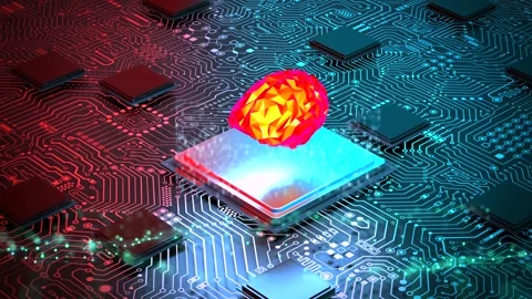 3d rendering artificial intelligence brain on cpu chipset with complex circuit b Stock Footage 313816827
