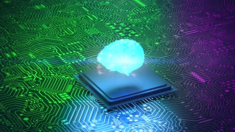 3d rendering artificial intelligence brain on cpu chipset with complex circuit b Stock Footage 313816828