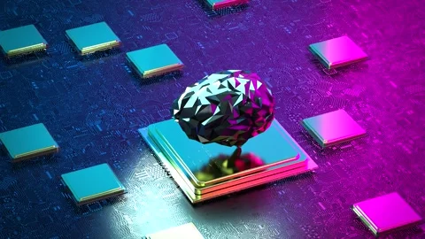 3d rendering artificial intelligence brain on cpu chipset with complex circuit b Stock Footage 313816829