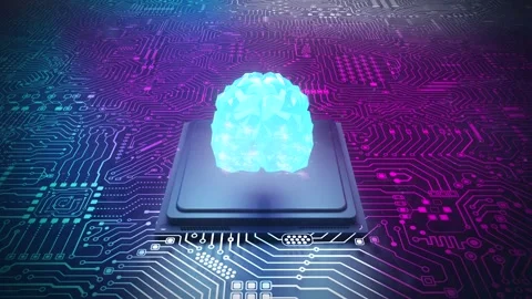 3d rendering artificial intelligence brain on cpu chipset with complex circuit b Stock Footage 313816832