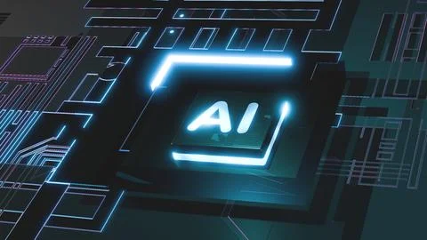 3D rendering artificial intelligence concept Brain over a chip on a circuit.. 스톡 일러스트