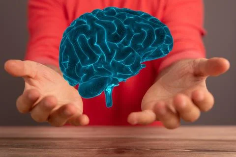 3D rendering of an Artificial Intelligence with a real person holding it Stock Photos