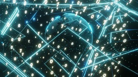 3D Rendering. Artistic infographics binary numbers tunnel and Earth globe rot Illustrazione stock