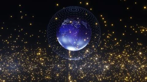 3D Rendering. Artistic infographics binary numbers tunnel and Earth globe rot Illustrazione stock