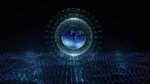 3D Rendering. Artistic infographics binary numbers tunnel and Earth globe rot Illustrazione stock