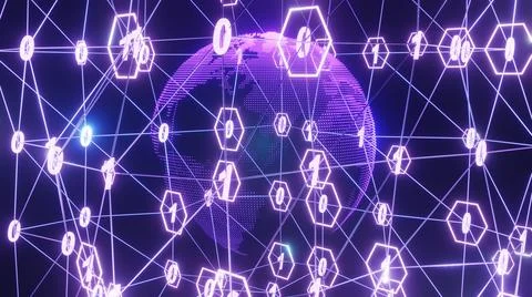 3D Rendering. Artistic infographics binary numbers tunnel and Earth globe rot Illustrazione stock