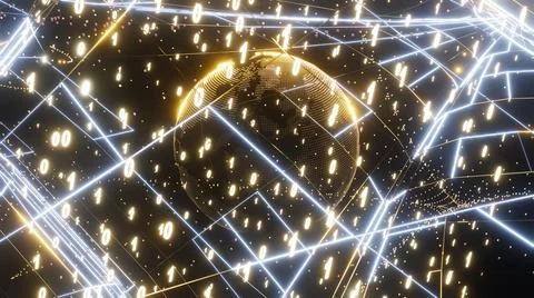 3D Rendering. Artistic infographics binary numbers tunnel and Earth globe rot Illustrazione stock