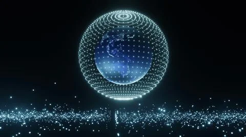 3D Rendering. Artistic infographics binary numbers tunnel and Earth globe rot Illustrazione stock