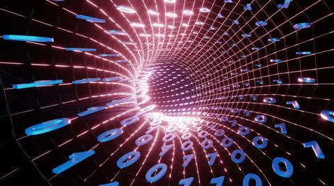 3D Rendering. Artistic infographics binary numbers rotation. Technology Netwo Stock Illustration