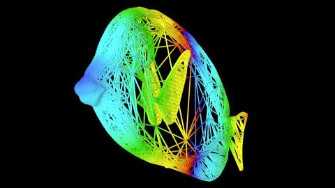 3d rendering of an artistic object made with colorful rope lines on black 스톡 일러스트