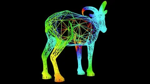 3d rendering of an artistic object made with colorful rope lines on black Stock Illustration