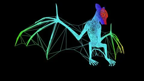 3d rendering of an artistic object made with colorful rope lines on black Stock Illustration