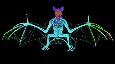 3d rendering of an artistic object made with colorful rope lines on black Stock Illustration