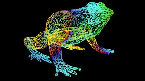 3d rendering of an artistic object made with colorful rope lines on black Stock Illustration