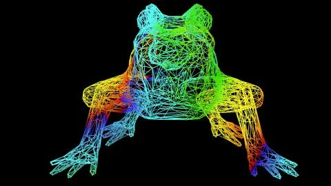 3d rendering of an artistic object made with colorful rope lines on black Stock Illustration