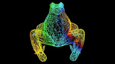 3d rendering of an artistic object made with colorful rope lines on black Stock Illustration