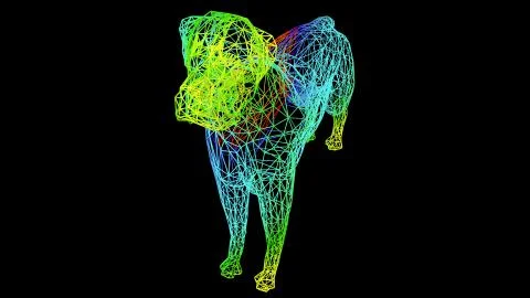 3d rendering of an artistic object made with colorful rope lines on black Stock Illustration