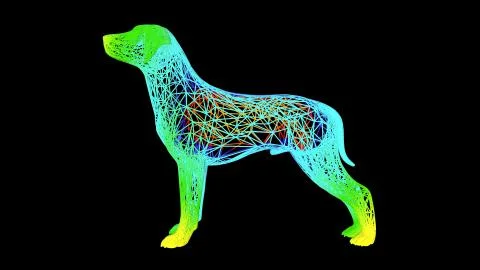 3d rendering of an artistic object made with colorful rope lines on black Stock Illustration