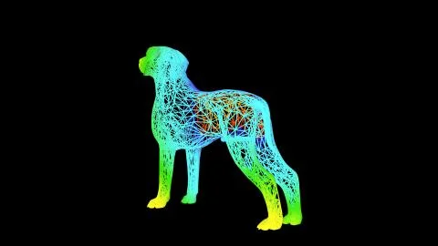 3d rendering of an artistic object made with colorful rope lines on black Stock Illustration