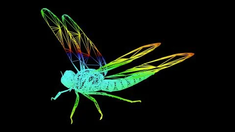 3d rendering of an artistic object made with colorful rope lines on black Stock Illustration