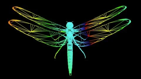 3d rendering of an artistic object made with colorful rope lines on black Stock Illustration